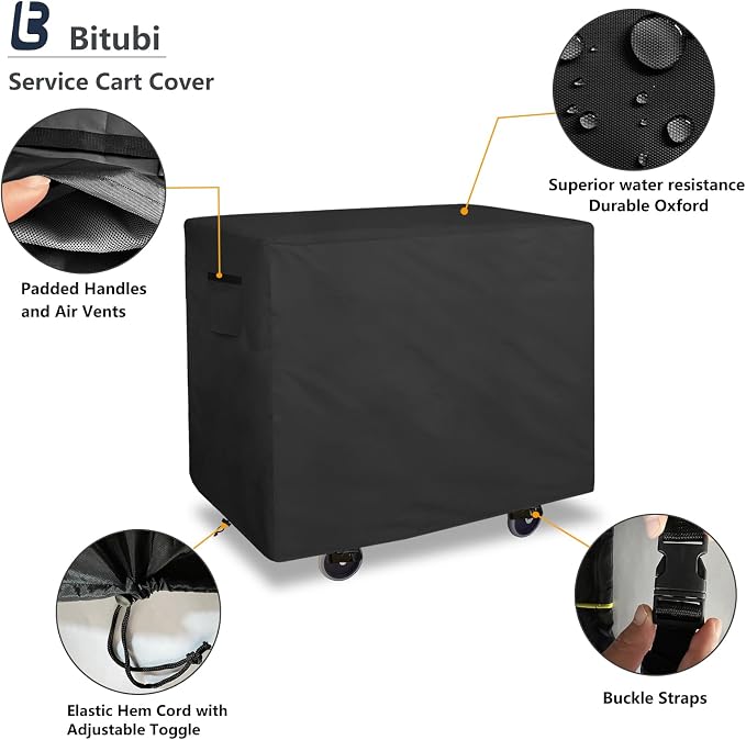 Bitubi Service Cart Cover for 500-Pound Capacity Service Utility Cart,Heavy Duty Waterproof Utility Cart Cover - 41''L x 18.8''W x 32''H(Black)