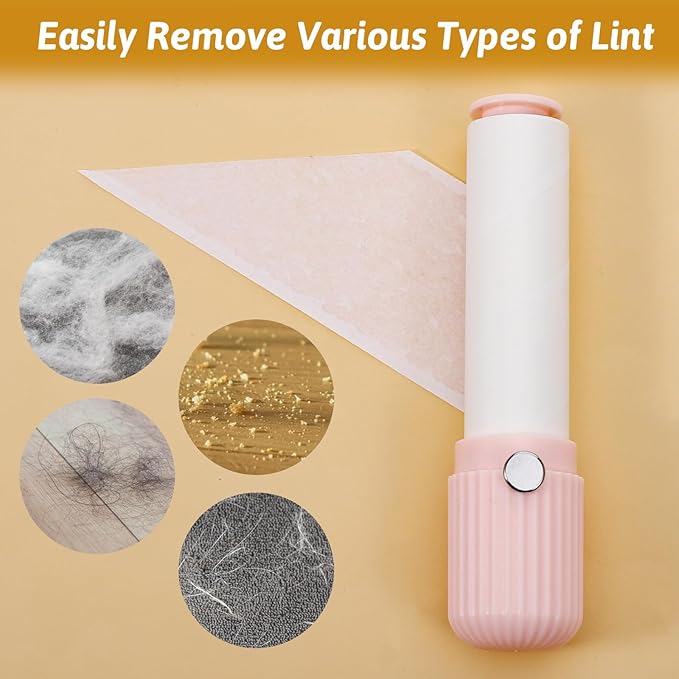 1 Pack Mini Lint Roller with 150 Sticky Sheets Refillable Compact Pocket Lint Remover for Travel Portable Pet Hair Remover for Clothes Hair Pickup Rollers(1 Handle+5 Roller Refills)