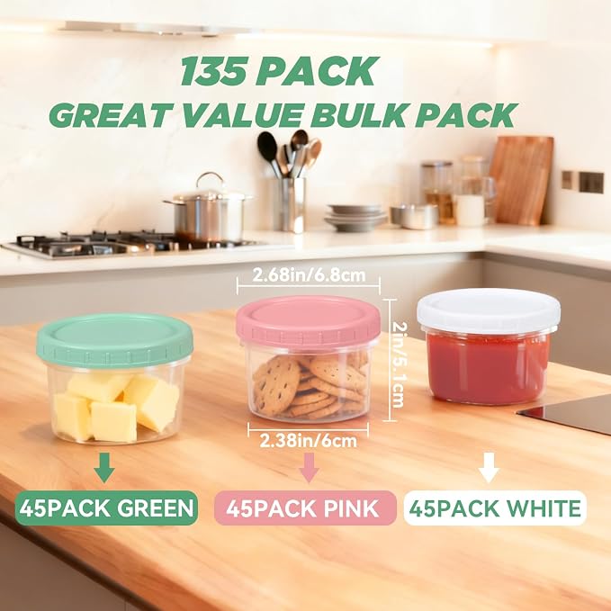 4oz Plastic Containers with Lids, Food Storage Containers Reusable Dishwasher Freezer Safe Airtight Microwave & Dishwasher Safe Takeout Jar (135pcs 4oz)