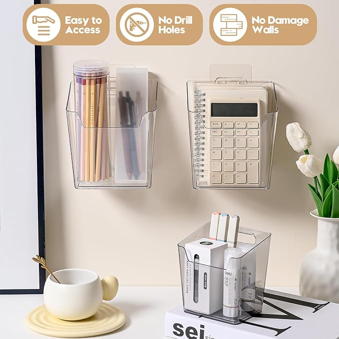 8-Pack Adhesive Cabinet Door Organizer Kitchen, Hanging Storage Bins, Stick on Small Wall Storage Container, Bathroom Floating Shelf Under Sink Caddy Spice Rack for Pantry Organizer, Office, Dorm