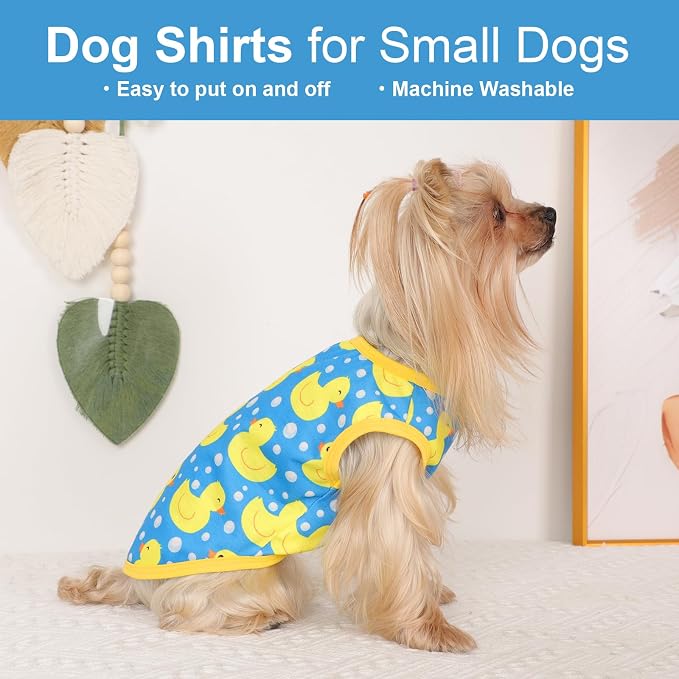 Dog Shirt Vest Dog Clothes for Small Dogs Boy Girl Stretchy Summer Puppy T-Shirts Soft Breathable Lightweight Puppy Sweatshirt Pet Cat Outfit (Blue Duck, Large)