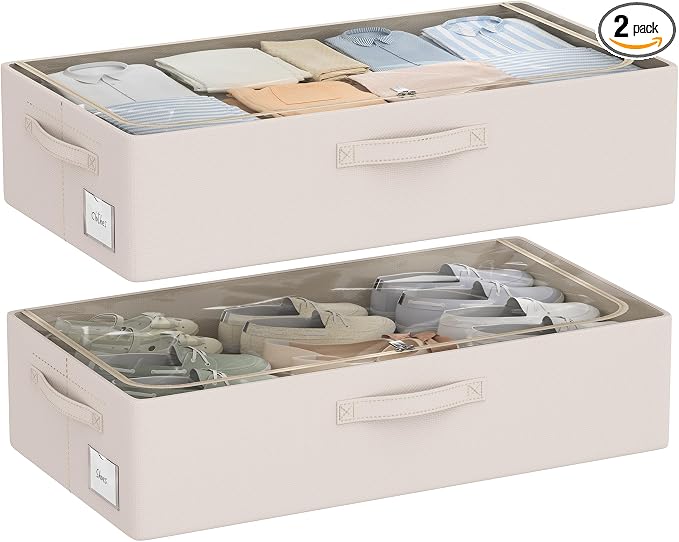 CYhom Under Bed Storage Bins Frame Storage Box Oxford Fabric Sturdy Underbed Container Foldable Stackable Large Capacity Clothes Organizer