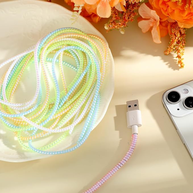 Friends 10 Pcs Cord Protectors from Pets No Chew 43.3'',Flash Colors | Spiral Cable Protector, Phone Charger Cover, Data Cable Protective Sleeve Chew Proof, USB Wire Cover Stylish, Cat Dog Rabbit