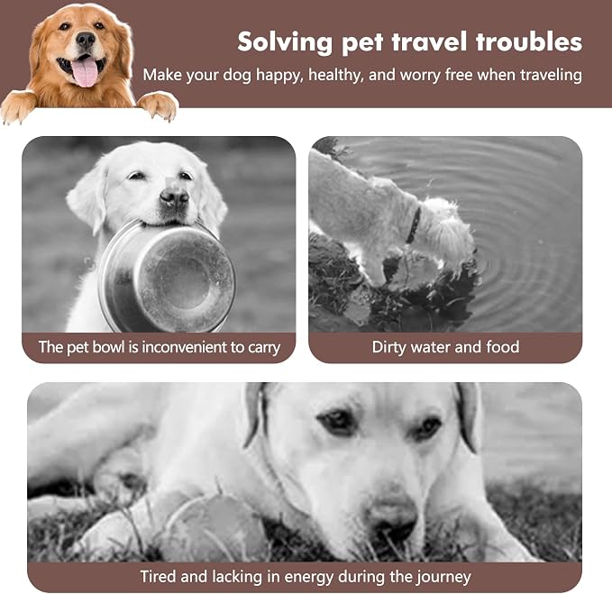 Collapsible Dog Bowls, Travel Food and Water Double Bowl for Cats & Dogs, 2-in-1 Portable BPA-Free Feeding Solution, Perfect for Traveling, Camping & Walking (L/ 100oz)