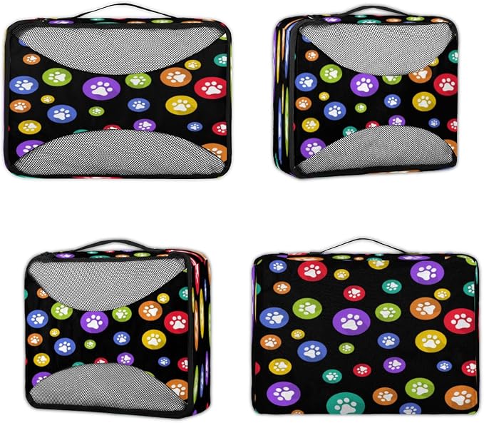 Color Round Pet Pows 4 Piece Packing Set Mesh Organizers with Lightweight Design for Luggage Backpacks Business Trips Outdoor Adventures and Toiletry Storage