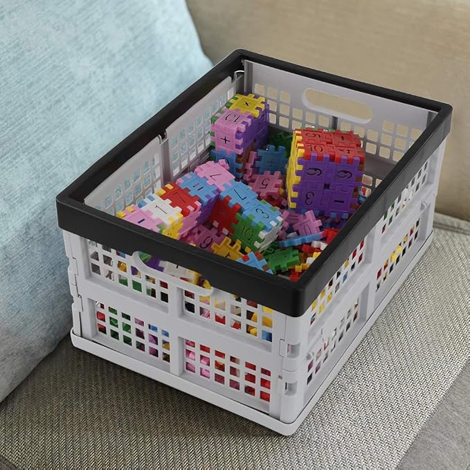 Jekiyo 16 L Folding Storage Crates, Plastic Collapsible Basket Bin Set of 3 | Stackable, Grey