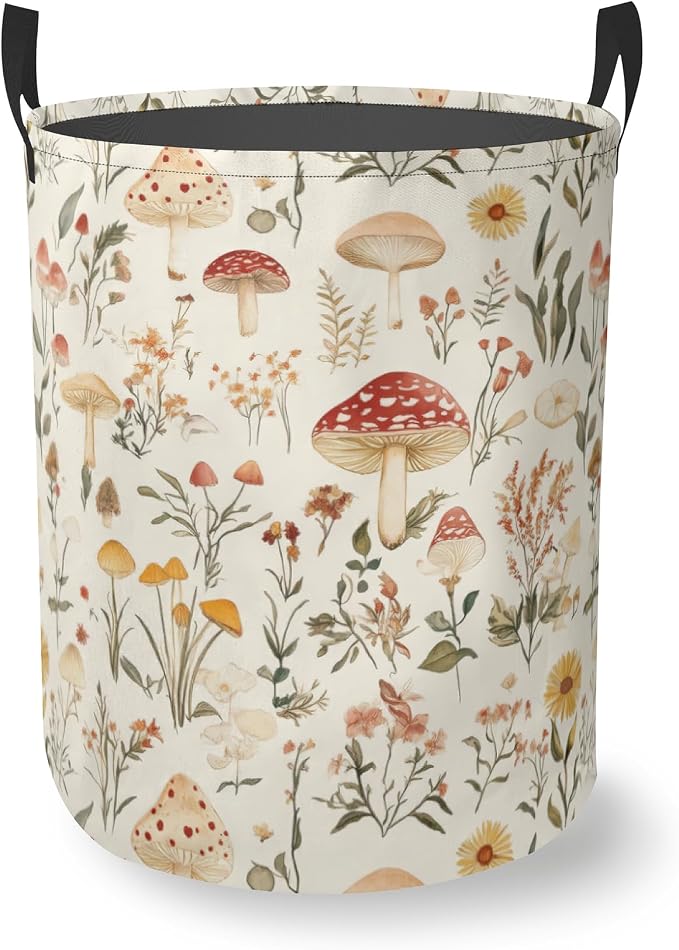 Mushroom Round Laundry Hamper Storage Basket Toys Clothes Organizer Bin For Home Bathroom Bedroom Dorm Nursery