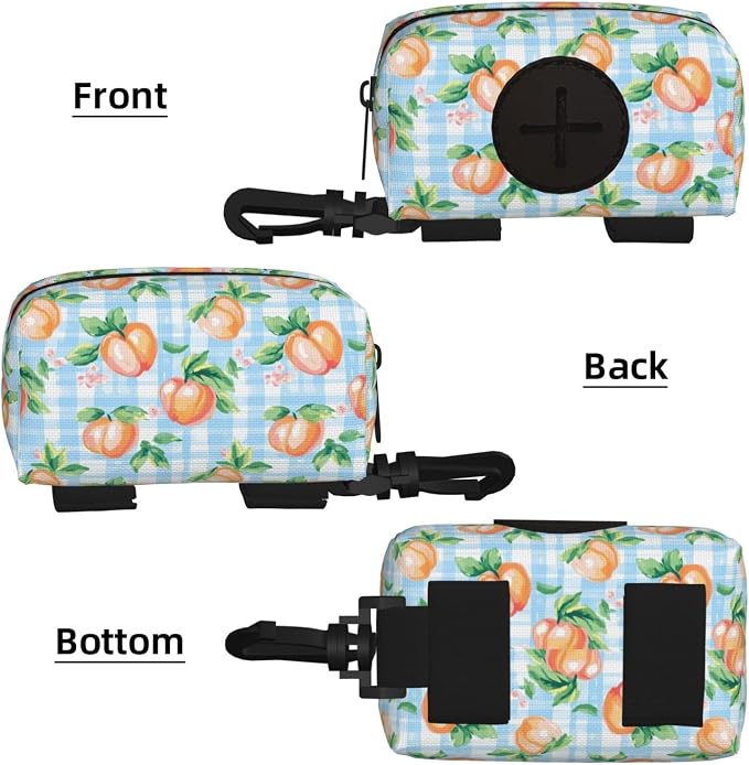 Watercolor Peach Plaid Pet Waste Bag Dispenser 0.2L | Portable Dog Poop Holder Waste Bag With Zipper Park Doggy Walking Accessory