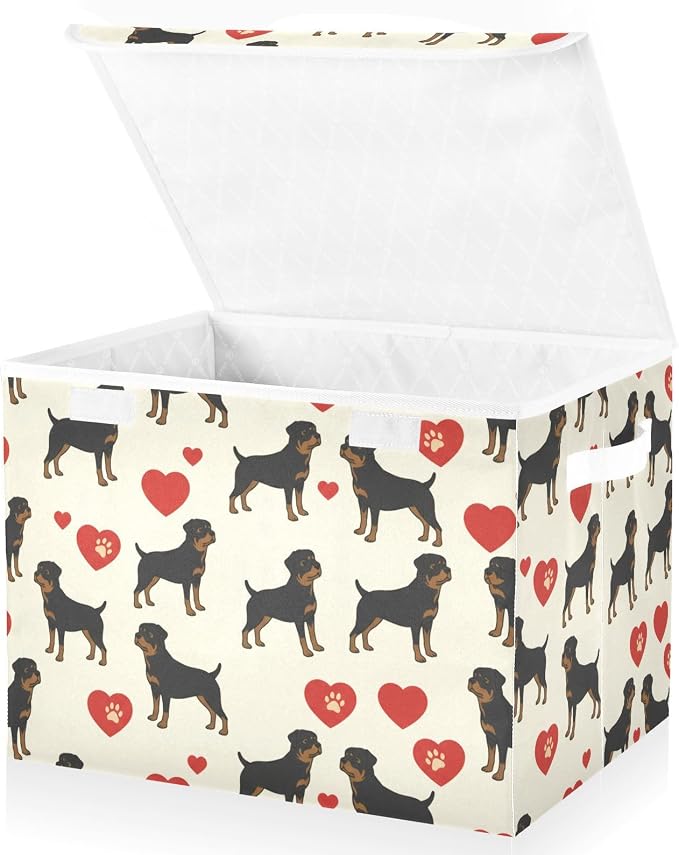 Dog Heart Paw Storage Bins with Lids Closet Bedroom 40L Fabric Bin | Decorative Storage Boxes, Foldable & Stackable, Dust-Proof Flip Top, Reinforced Handles, For Home & Dorm, Clothes & Toy Box