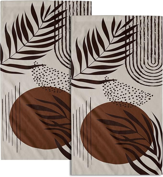 Giwawa Brown Leaves Hand Towels Boho Leaf Soft Thin Bath Towel Set of 2 Highly Absorbent Decorative Kitchen Dish Guest Towel for Spa Gym Hotel