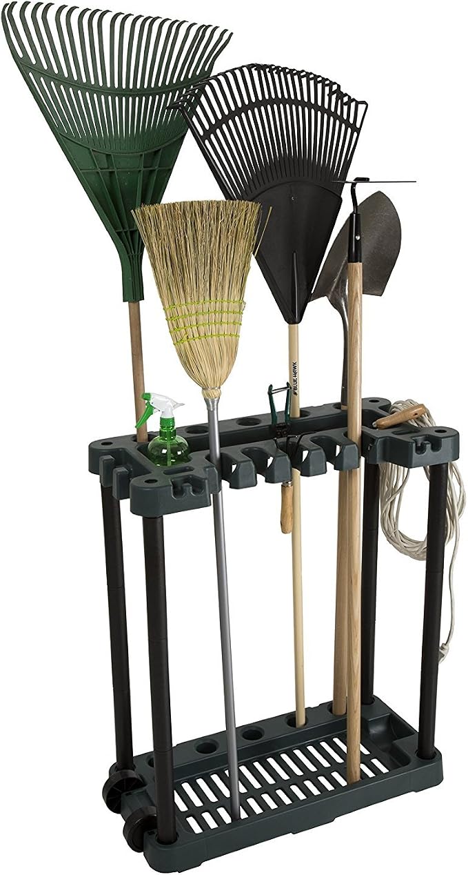 Garden Tool Organizer - Utility Rack, Holds Yard Tools - Garage Organizers and Storage Home Essentials by Stalwart - 40 Yard Tools, UNIT | Rolling Utility Cart with Wheels - Garage Organization and Storage Home Essentials