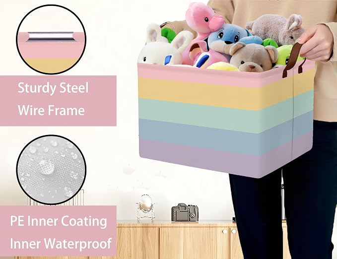 Kids Boho Rainbow Baskets Foldable Girls Baby Toy Storage Bin Rectangular Nursery Box Room Decor(Rainbows)