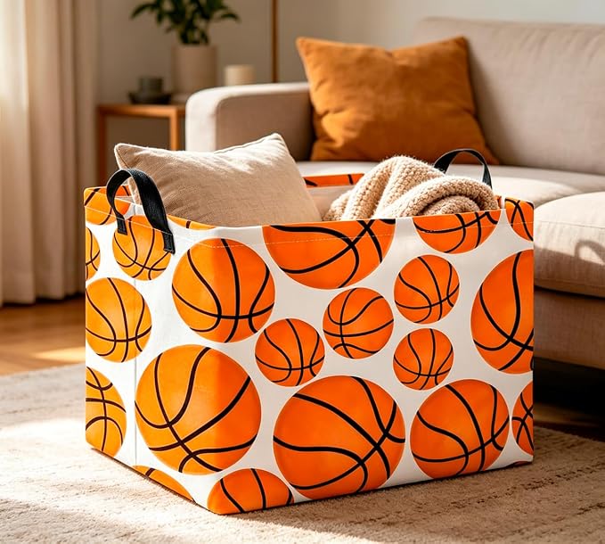 CLOCOR Rectangular Basketball Print Storage Basket Empty,Gift Basket,Books Box,Room Decor(Basketball)