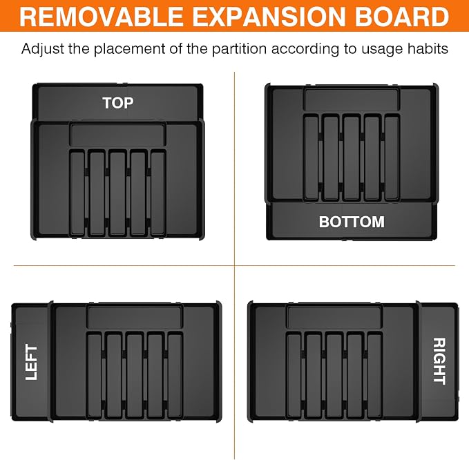 Large Silverware Organizer, Expandable BPA Free Kitchen Silverware Drawer Organizer, 9 Slots Cutlery Utensil Tray with Dividers, Adjustable Flatware Storage Holder for Spoons Forks Knives