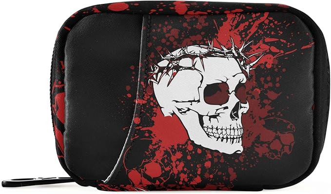 Cool Halloween Skull Pill Box 7 Day Pill Case Travel Pill Organizer Bag with Zipper Portable Weekly Case Compact Size for Vitamin Supplement Holder