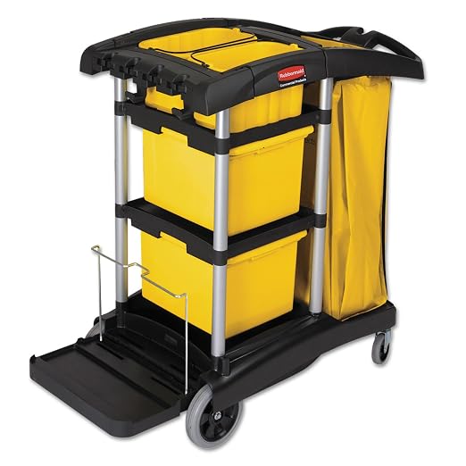 Rubbermaid Commercial Products High-Capacity Janitorial Cleaning Cart with Bins, Black, Zippered Vinyl Bag and Wheels, Transport Cleaning Supplies in School/Facility