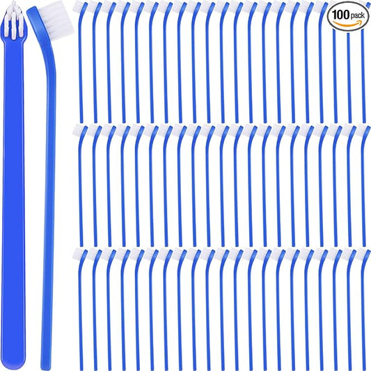 Tioncy 100 Pcs Small Dog Toothbrush Bulk Pack Long Handle Pet Toothbrushes with Soft Bristles, Dental Care Teeth Cleaning Kit for Small Breed Dogs, Cats, and Puppies (Blue)