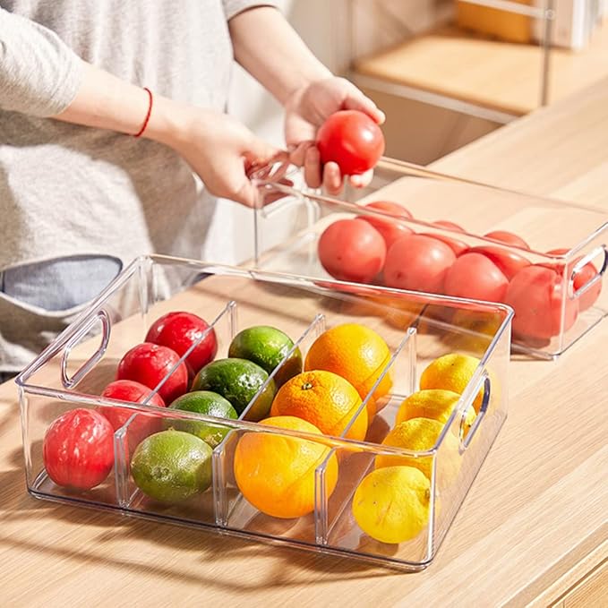 4Pack Stackable Fridge Drawers Pull-out Storage Bins with Handle Clear Food Container for Refrigerator Plastic Dresser Organizer Fruit&Veggie Keeper for Freezer Cabinet Kitchen Organization