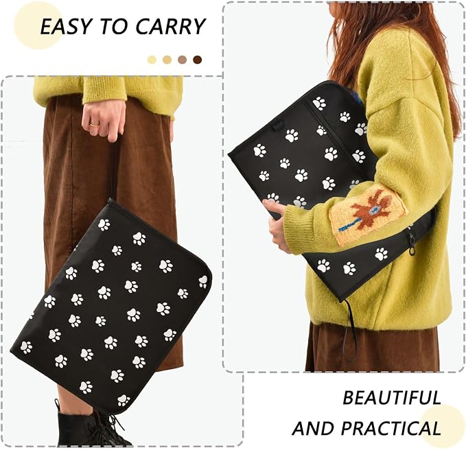 13 Pocket Zipper Expanding File Folder A4 Dog Paw Print | Accordion File Organizer with Front Pouch A4 Letter Size Portable Folders for Documents Receipt School Office Supplies