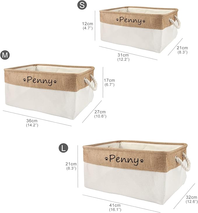Personalized Dog Toy Storage Basket Bin Collapsible Customized Pet's Name Storage Box Organizer for for Dog Toys, Clothing, Apparel & Accessories (Beige, L)