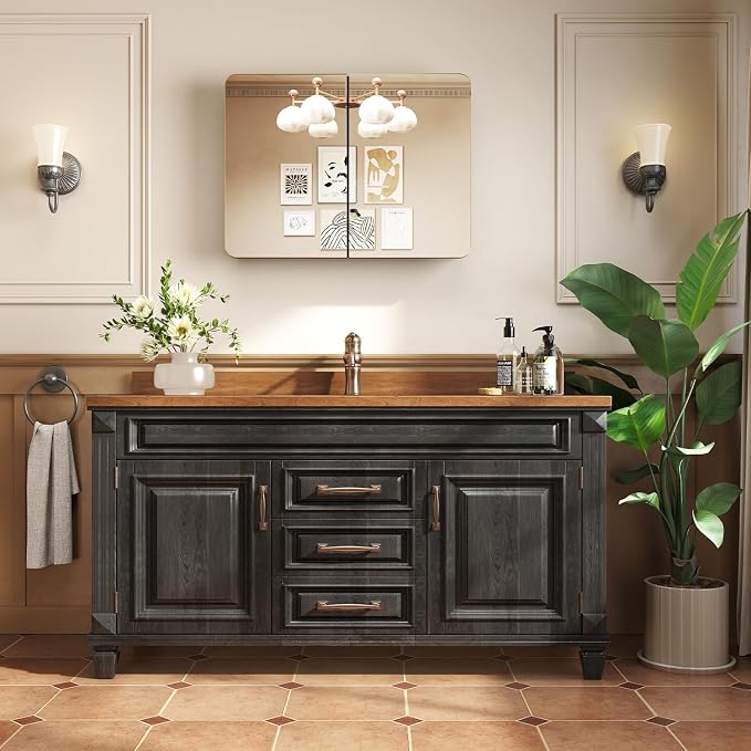 32x24 in Brushed Gold Double Door Medicine Cabinet with Mirror, Gold