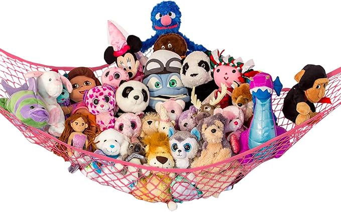 Stuffed Animal Hammock, Large | Corner Stuffed Animal Storage & Plushie Net | Toy Hammock for Stuffed Animals | Holds 12lbs | Easy Hang, All Hardware Included | Coral Bedroom Decor | by Lilly's Love