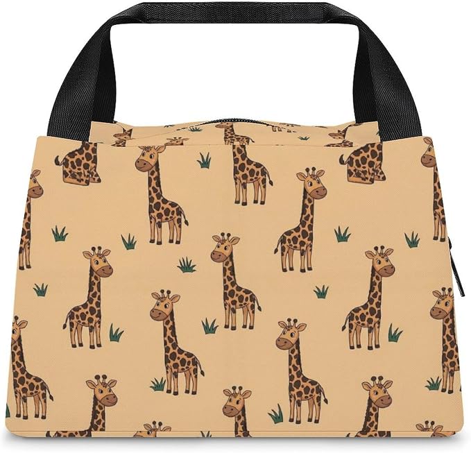 Portable Leakproof Insulated Lunch Tote, Giraffes Beige | Spacious Cooler Bag, with Sturdy Handles, Reusable Food Carrier Bag, for Outdoor Activities Travel Work