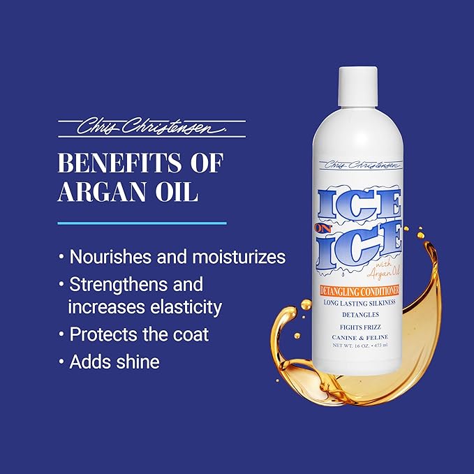 Chris Christensen Ice on Ice Detangling Dog Conditioner, Groom Like a Professional, Dematts, Moisturizes, Creates Long Lasting Silkiness, All Coat Types, Made in USA, 16oz