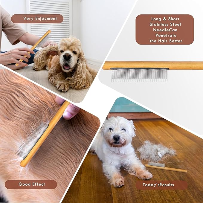 Slicker Brush for Dogs, Large Long Pin Dog Grooming Brush for Doodles Goldendoodles Poodles Labradoodle Bernedoodles, 3 Pcs Wooden Handle for Mats Tangles - Wood