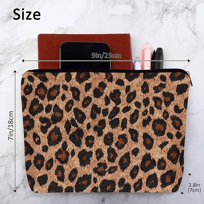 Leopard Print Makeup Organizer Bag Cosmetic Bag For Men Women, Wild Animal Fur Leopard Skin Brown Travel Toiletry Bag Flax Makeup Bags Purse Business Makeup Pouch For Toiletries Cosmetics