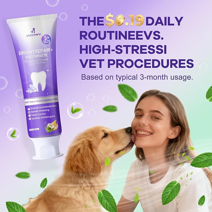 6% nHA Pet Dual-Enzymatic Toothpaste, Sensitive Teeth Care for Dogs & Cats, Remineralizes Enamel & Repairs Early Cavities, Plaque Control & Fresh Breath, Safe to Swallow, 3.52oz