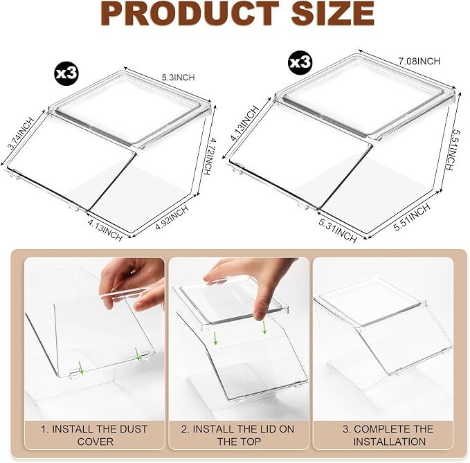 Yerliker 6 Pcs Clear Plastic Storage Bins with Lids Stackable Pantry Storage Organizer Kitchen Cabinet Organizers Ideal Containers for Coffee Pod Tea Sugar Bag Cabinet Home (Large+extra Large)
