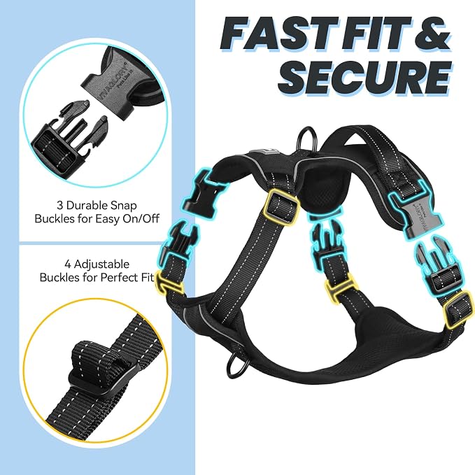 VIVAGLORY No Pull Dog Harness Vest Harness, S, Black - Plain | with Handle Front and Back Clip for Training & Pulling, No Pull & Escape Proof Padded Adjustable for Pet Puppy