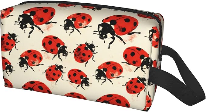 Ladybugs Makeup Bag - Durable 600D Oxford Fabric Travel Cosmetic Bag, Shockproof Foam Padded Toiletry Organizer for Gym & Daily Use 10x6.2x4.9 Inch