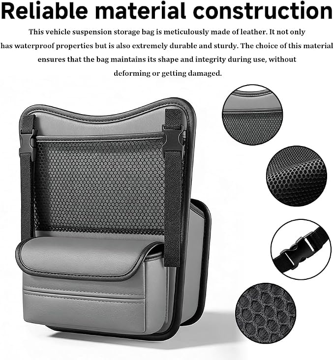 Car Organizer Storage Between Seats, Car Purse Holder, Nappa Leather Front Seat Storage Bag with Tissue Holder, Large Capacity Auto Console Organizer for Document Phone Wallet Snack (White)