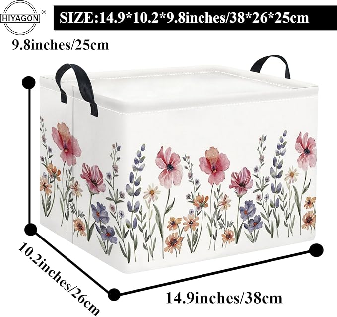 Rectangular Kids Basket Baby Girl Basket Fabric Storage Bin Organizer Box Room Decor(Flowers)