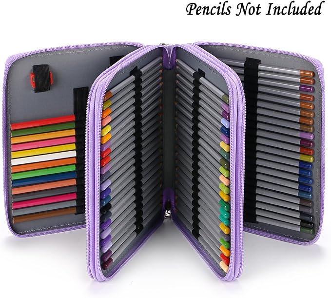 BTSKY Deluxe PU Leather Pencil Case For Colored Pencils - 120 Slot, Purple | Pencil Holder with Handle Strap Handy Colored Pencil Box Large for Artists, Adults Coloring, Sketching, Drawing
