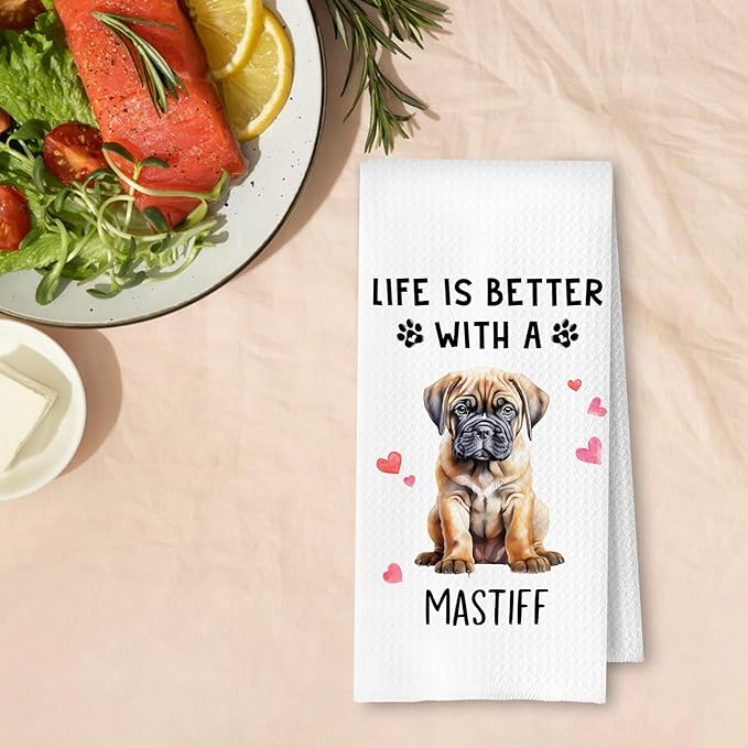 Mastiff Dog Kitchen Towels, Mastiff Lover Gifts Dish Tea Towels for Kitchen Decor, Dog Mom Dad Gifts Decorative Hand Towel for Bathroom, 16x24 Inches