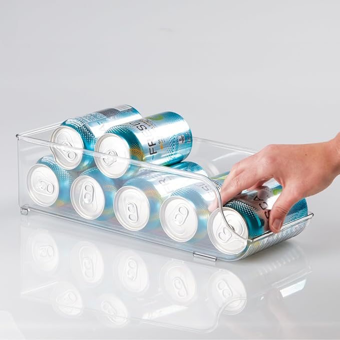iDesign Fridge Storage Bin Set with a Soda Can Dispenser- Set of 4 - Clear - Made in USA