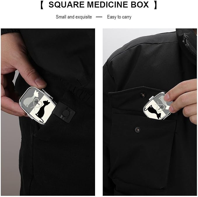 Cute Cats Durable Metal Pill Case for Daily Use, 2 Slot Medicine Box Organizer,Leak Proof Travel Pill Container for Vitamins, Compact Pocket Medicine Holder for Seniors,Holiday Gift