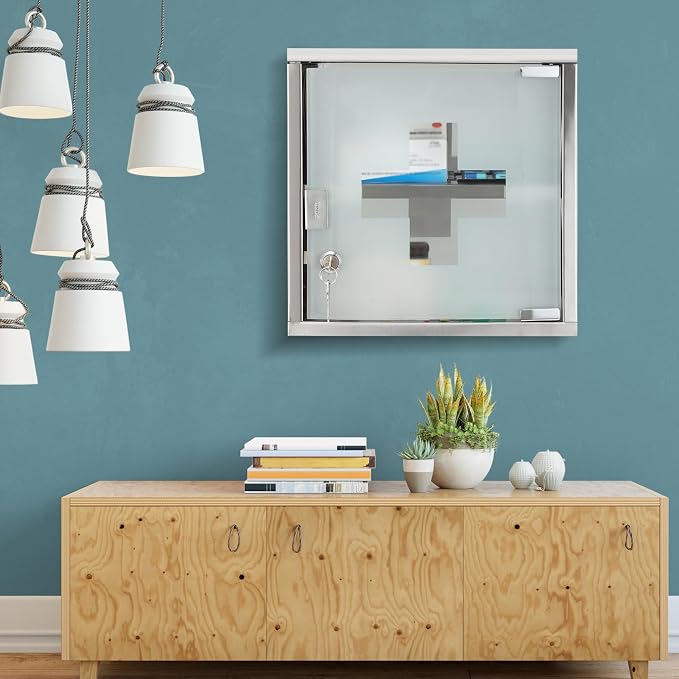 Timgle First Aid Wall Cabinet with Lock Medicine Wall Mounted Bathroom Storage Hanging Medical Cabinet with Safety Glass Door for Bathroom(2 Shelves,Silver)