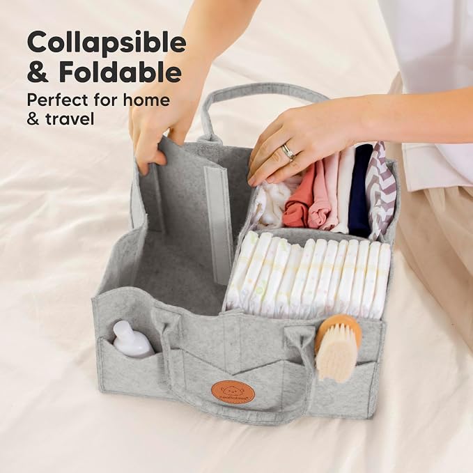 KeaBabies Baby Diaper Caddy Organizer with Handle, Portable (Classic Gray) | Baby Car Organizers and Storage for Nursery, Changing Table, Large Shower Gift Basket for New Mom Gifts & Boy Girl Registry