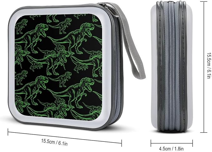40-Disc CD/DVD Organizer Wallet Dinosaurs, Heavy-Duty Hard Plastic Binder, Portable Storage Case with Carry Strap for Car