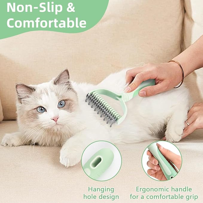 Dematting Comb for Dog and Cat, 2 In 1 Double Sided Pet Grooming Brush, Undercoat Rake Deshedding Tool for Small, Medium & Large Dogs Cat Tangles Removing