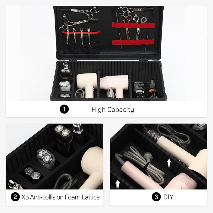 Large Barber Carrying Case, Hairdresser Tool Box Organizer Traveling Case, Portable Travel Barber Suitcase for Hair Stylist Pet Groomer Beauty Salon Makeup Artist