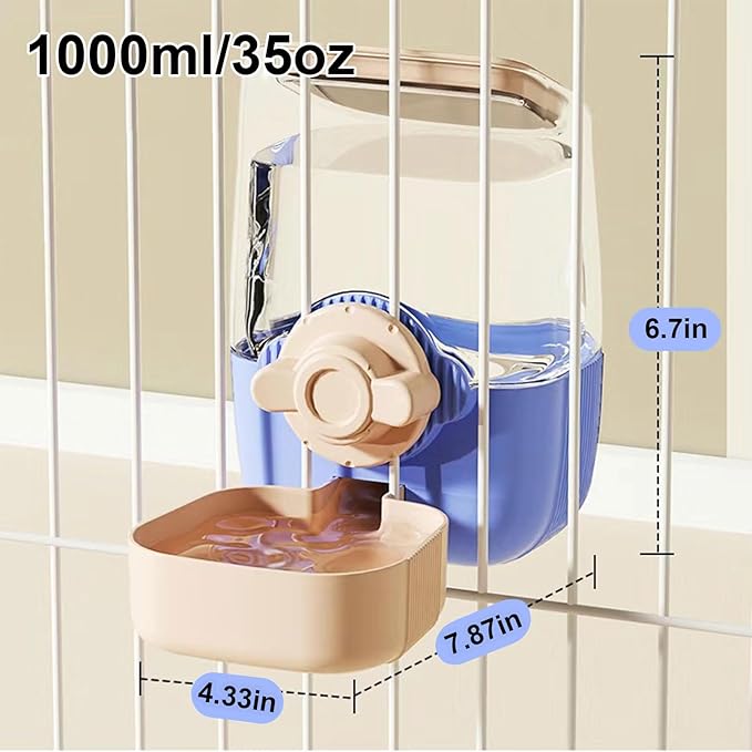 35oz Rabbit Water Bottle, Pet Hanging Automatic Water Dispenser for Small Animal Ferret Guinea Pig Chinchilla Dog Cat (Cage Grid Spacing 1.2''-2.1'') (Blue-Pink)