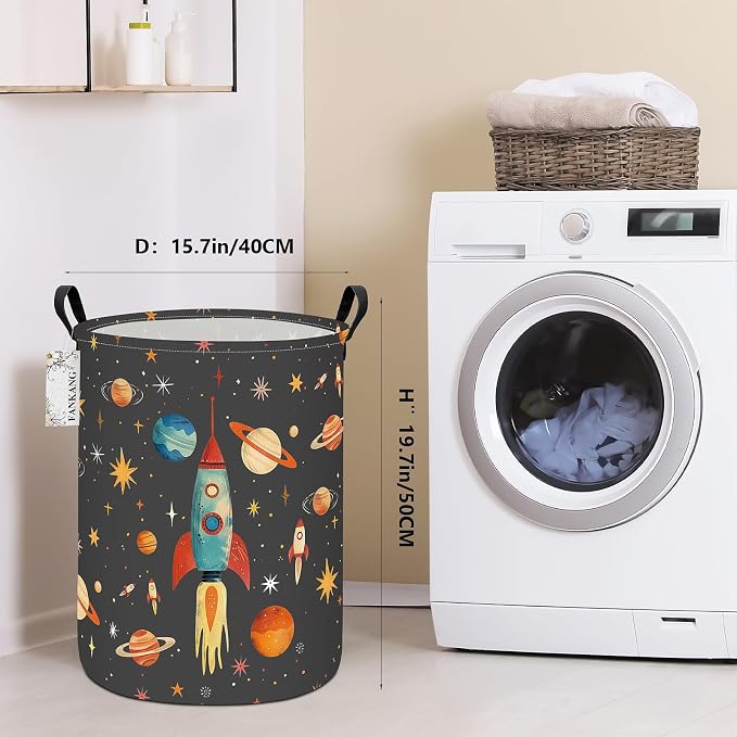 Space rocket Storage Bin Foldable Nursery Basket | Foldable with Waterproof PE Coating Organizer Bin for Kids Boys and Girls,Office,Bedroom,Clothes
