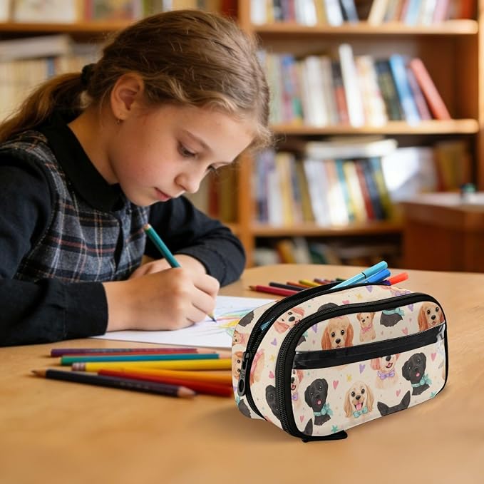 SUABO Pet Dog Love Stars Pencil Case Large Pen Stationery Bag | Pencil Pouch Stationery Organizer with Compartments, Transparent PVC Layer, School Office Supplies for Kids Adults