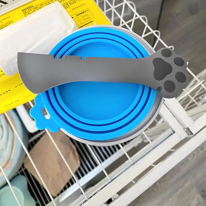 4 Pcs Pet Cans Supplies Set, Cat Food Can Lid Cover | Cute Paw Shape Opener Spatula Pet Wet Food Spoon Silicone Can Lids for Kitten Dog Cans