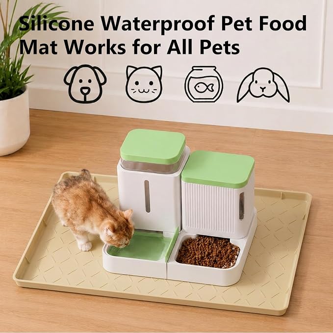 MateeyLife Silicone Waterproof Mat for Dog & Cat Food Mat 19"X12" | BPA-Free Non-Slip Pet Feeding Mat, Dog Food Tray for Food & Water Bowls, Protect Floor Against Spills, Khaki